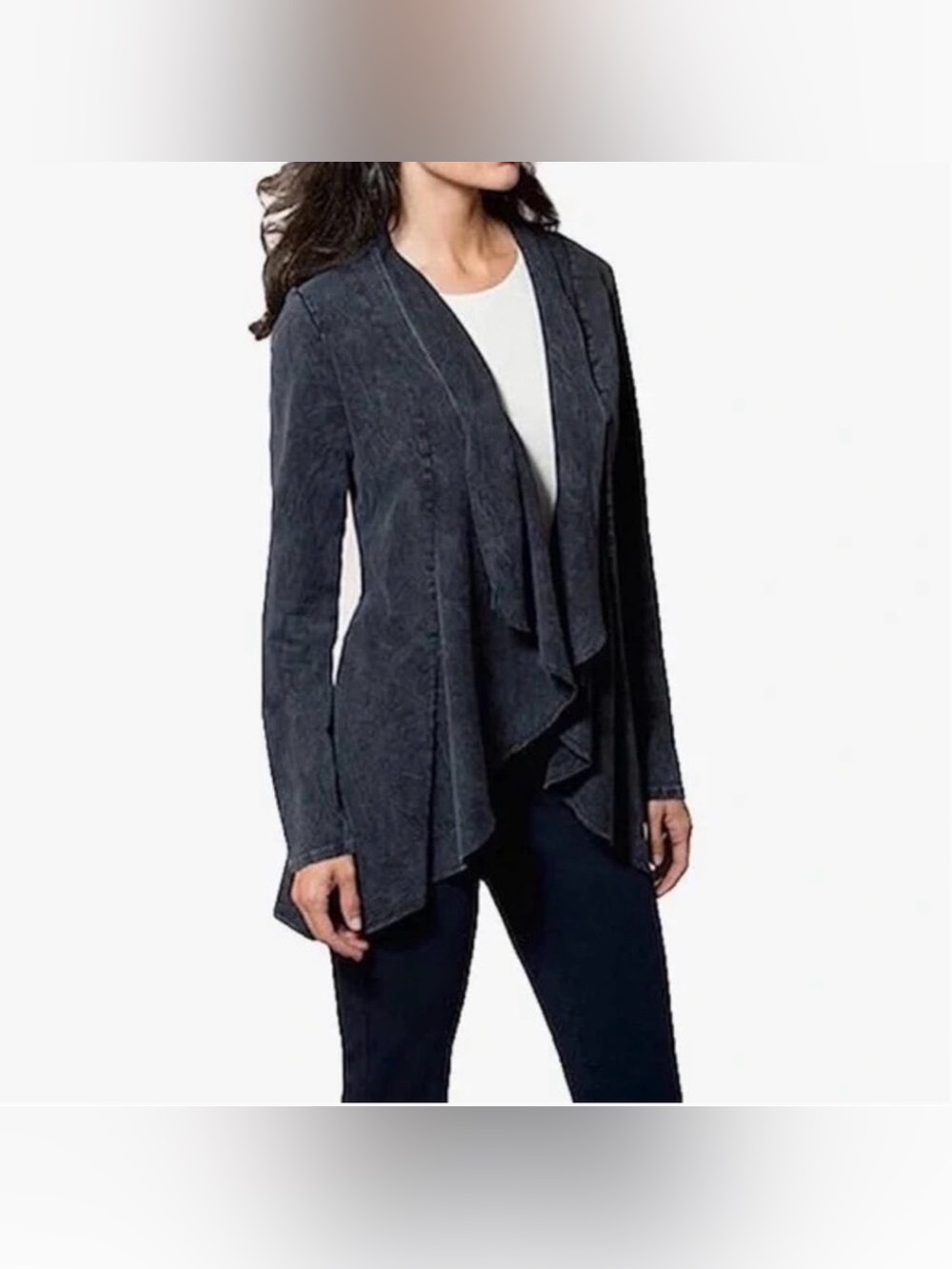 Draped Open-Front Cardigan in Charcoal Gray